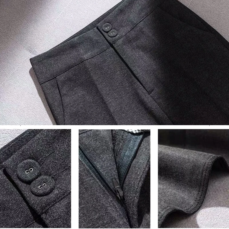 Women Elegant Woolden Harem Pants Autumn Winter Button Wool Blend Ankle-Length Suit Pants Office Lady Korean High Waist Trousers