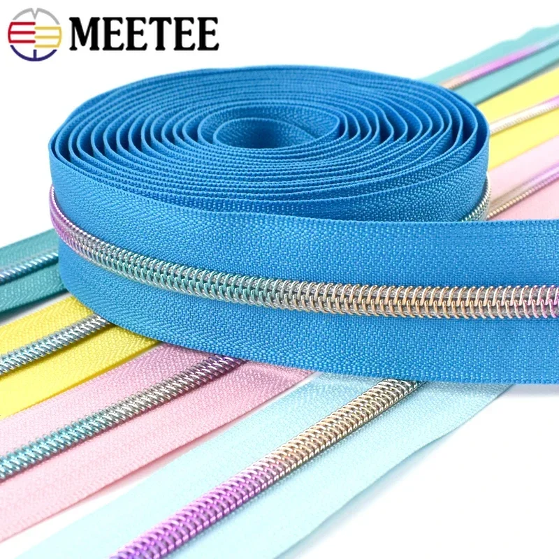 Meetee 나일론 지퍼 테이프 장식 무지개 이빨 지퍼, 포켓 핸드백 DIY 코트 지퍼 수리 키트, 바느질 액세서리, 1 m, 2 m, 3 m, 4 m, 5m