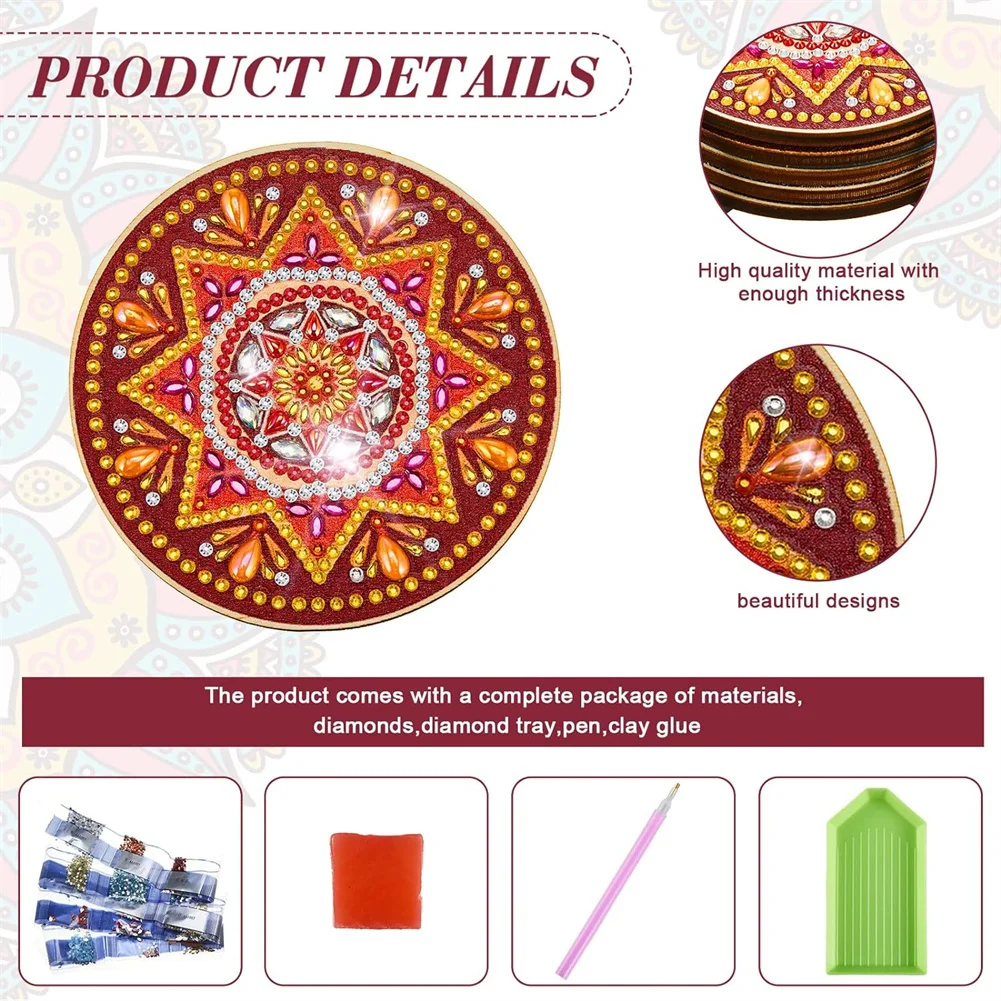 Diamond painting diamond painting accessories diamond painting coasters 5Pcs Mandala diamond coasters kit with holder 5D full drill diamond DIY art coasters party home decoration
