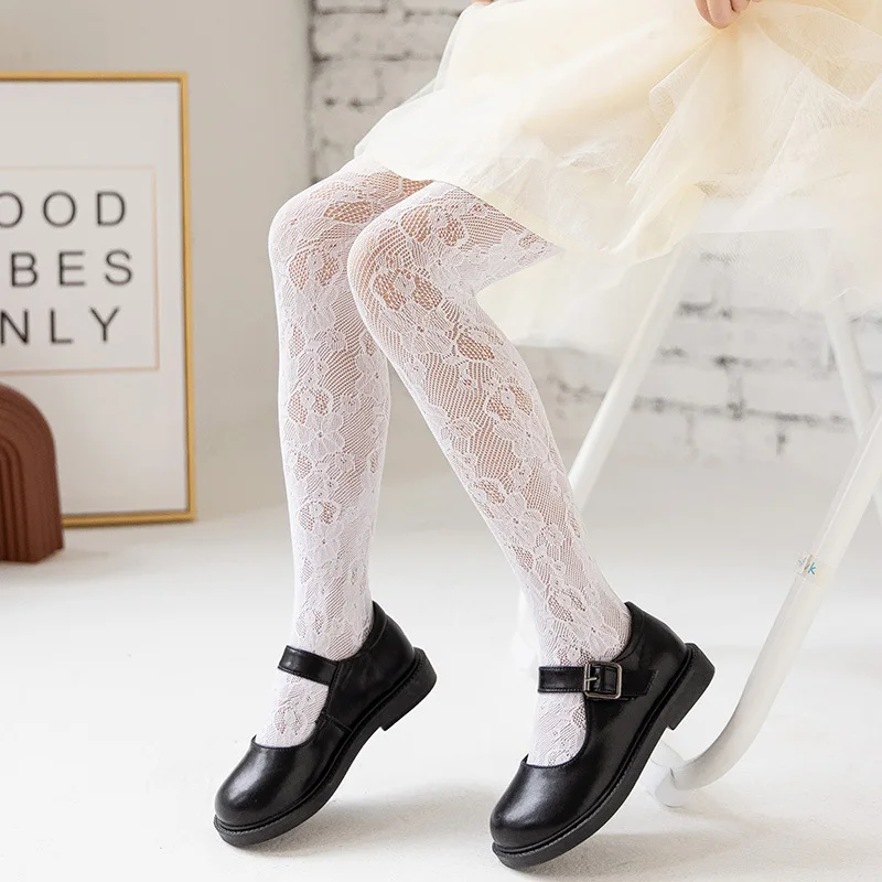 New Summer Breathable Hollow 2-12T Girls White Lace Tights Children  Pantyhose Mesh Casual Fashion Cute Princess Kids Stockings