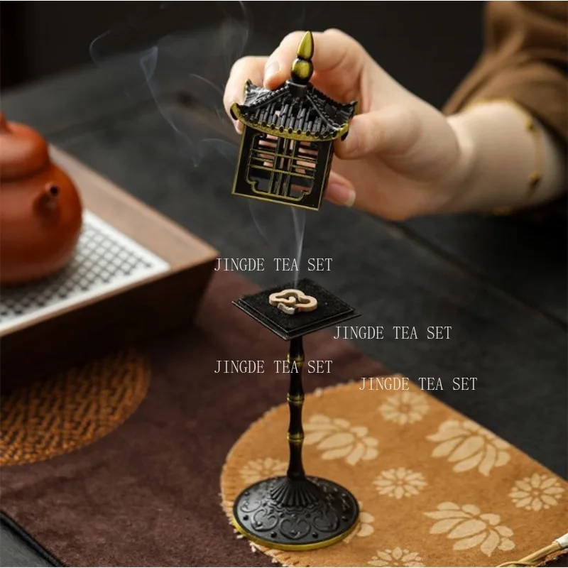 Chinese Palace Lantern Incense Burner Household Alloy High Foot Aromatherapy Stove Office Agarwood Incense Burner