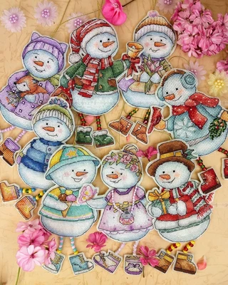 Description Picture 3 of itemCross stitch DMC line kit metal spring leg beads hanging feet cute snowman plastic board refrigerator sticker