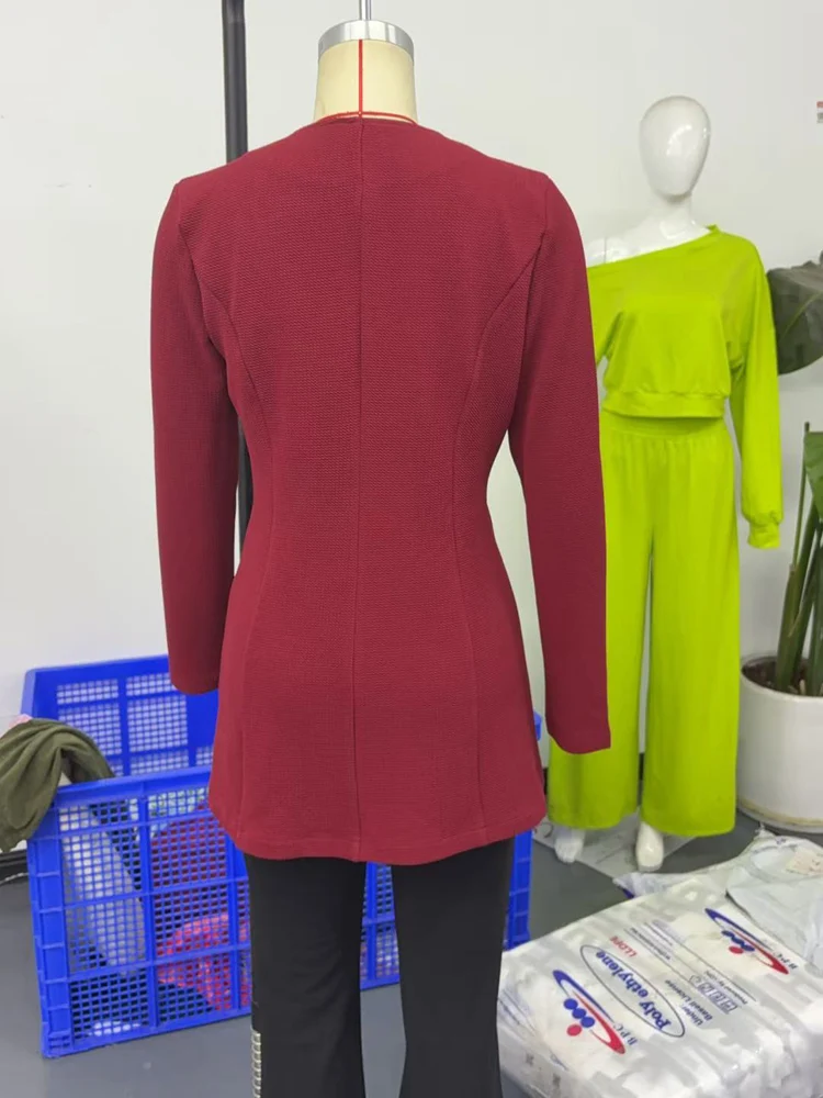 Women Solid Color Notched Long Sleeve Blazer Workwear Business Coat