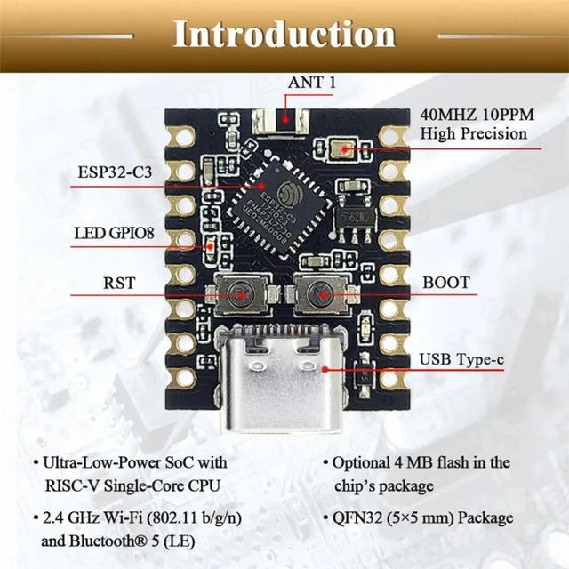 1-10 шт. ESP32-C3 макетная плата ESP32 SuperMini макетная плата ESP32 макетная плата WiFi Bluetooth для Arduino 5