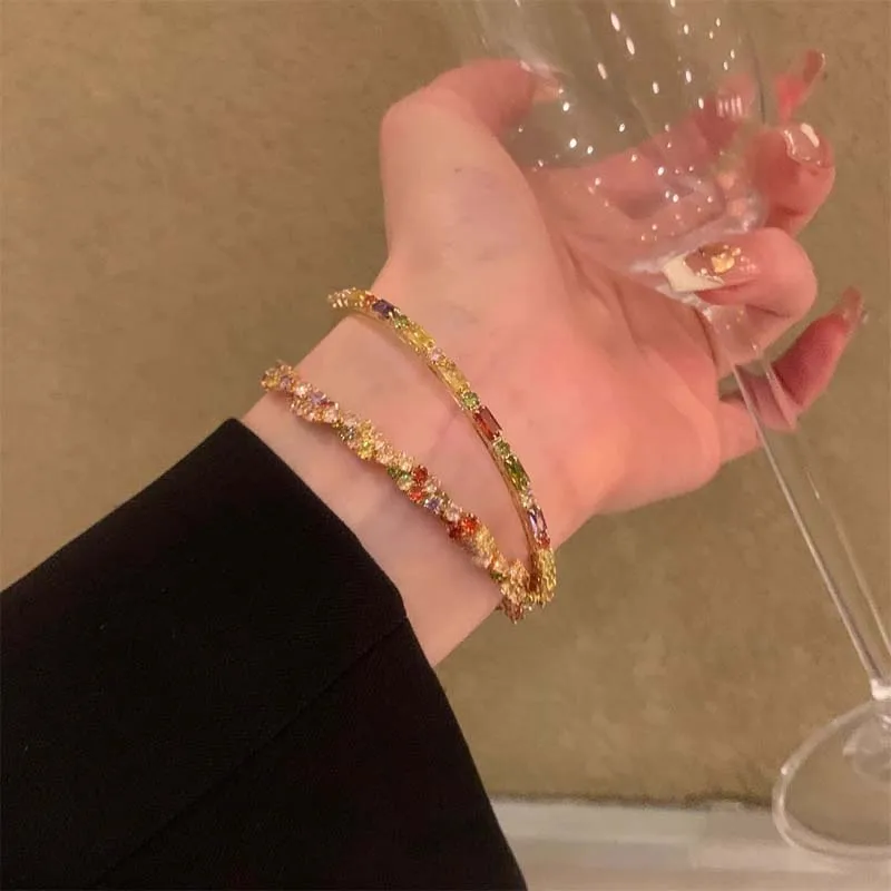 Fashion Colorful Crystal Zircon Bracelet for Women Luxury Adjustable Opening Bracelet Bangle Wedding Charm Jewelry Gifts - 2