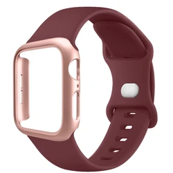Versatile Protective Silicone Strap and PC Case for Apple Watch - Enhanced Durability and Style (Wine Red)