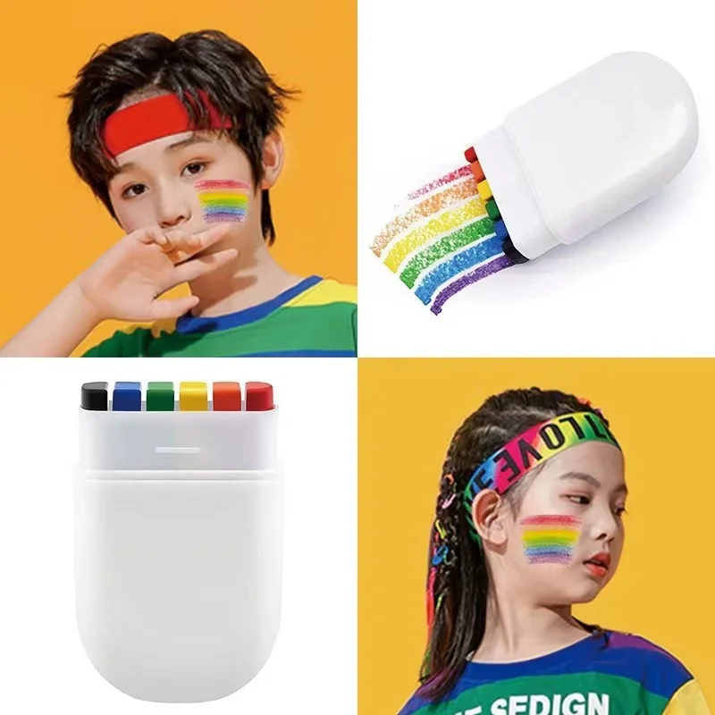 Rainbow Face Body Paint Color Face Paint Stick Portable Makeup Rainbow Body Markers Washable Gay Pride Day Celebrations Party