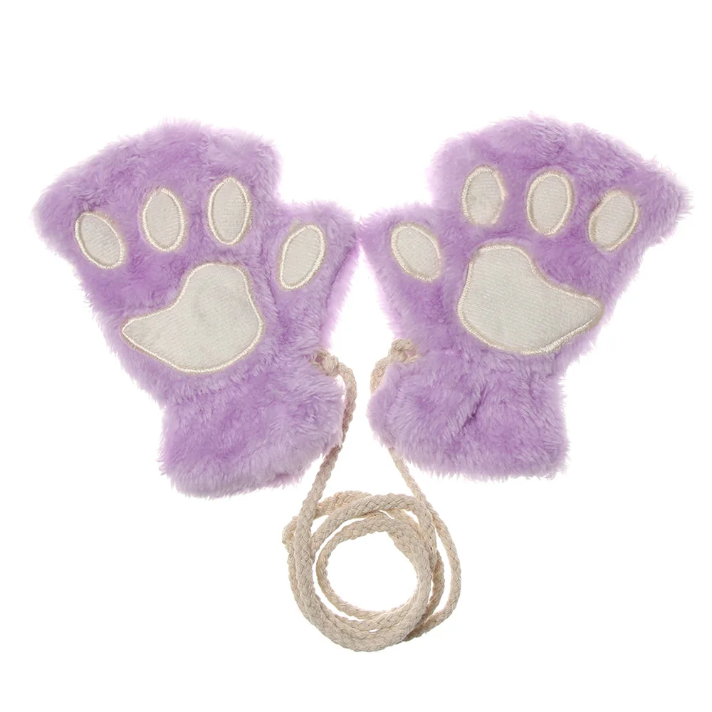 Children Gloves Cat Paw Gloves Fingerless Fashion Warm Plush Winter Fluffy Cat Paw Mittens Children Fingerless