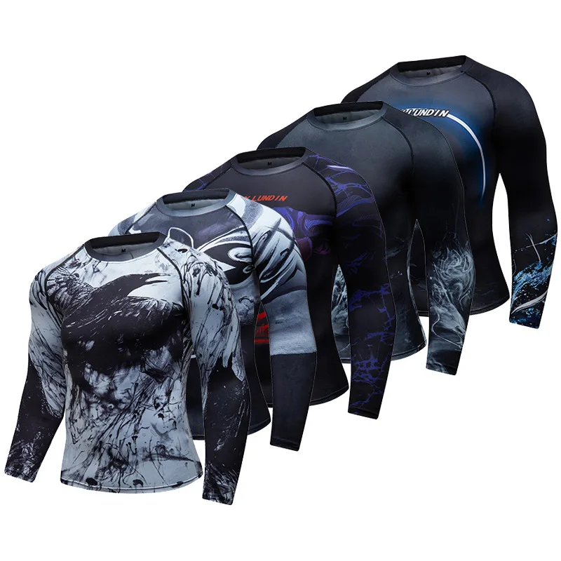 Mens BJJ MMA Rash Guard T-shirt Fitness Sport Compression T-shirts Boxing Jerseys Gym High-elasticity Workout T Shirts