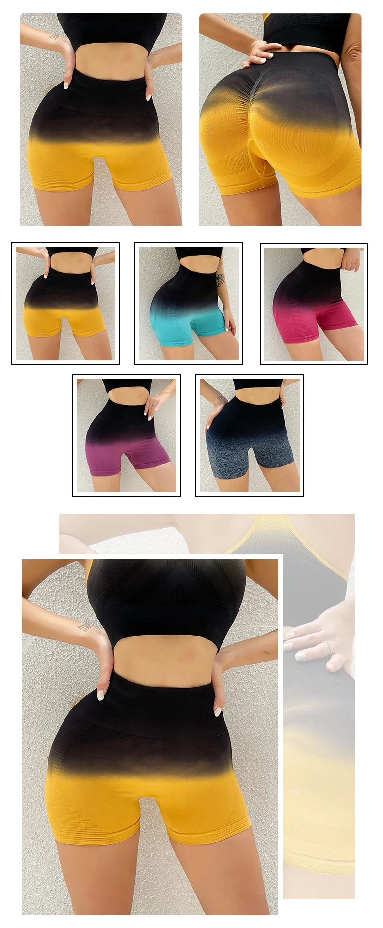 CHRLEISURE Gradient shorts High-waisted Gradient Seamless Sports  Women Shorts Slim Elastic  Sexy Hip Pants 5 Color versace jeans couture