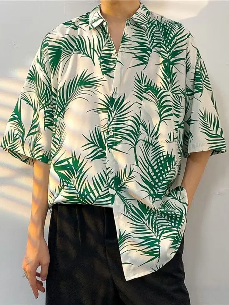 

Summer Hawaiian Shirts Tropical Floral Men Women Top Casual Short Sleeve Chiffon Chemise Holiday Vacation Beach
