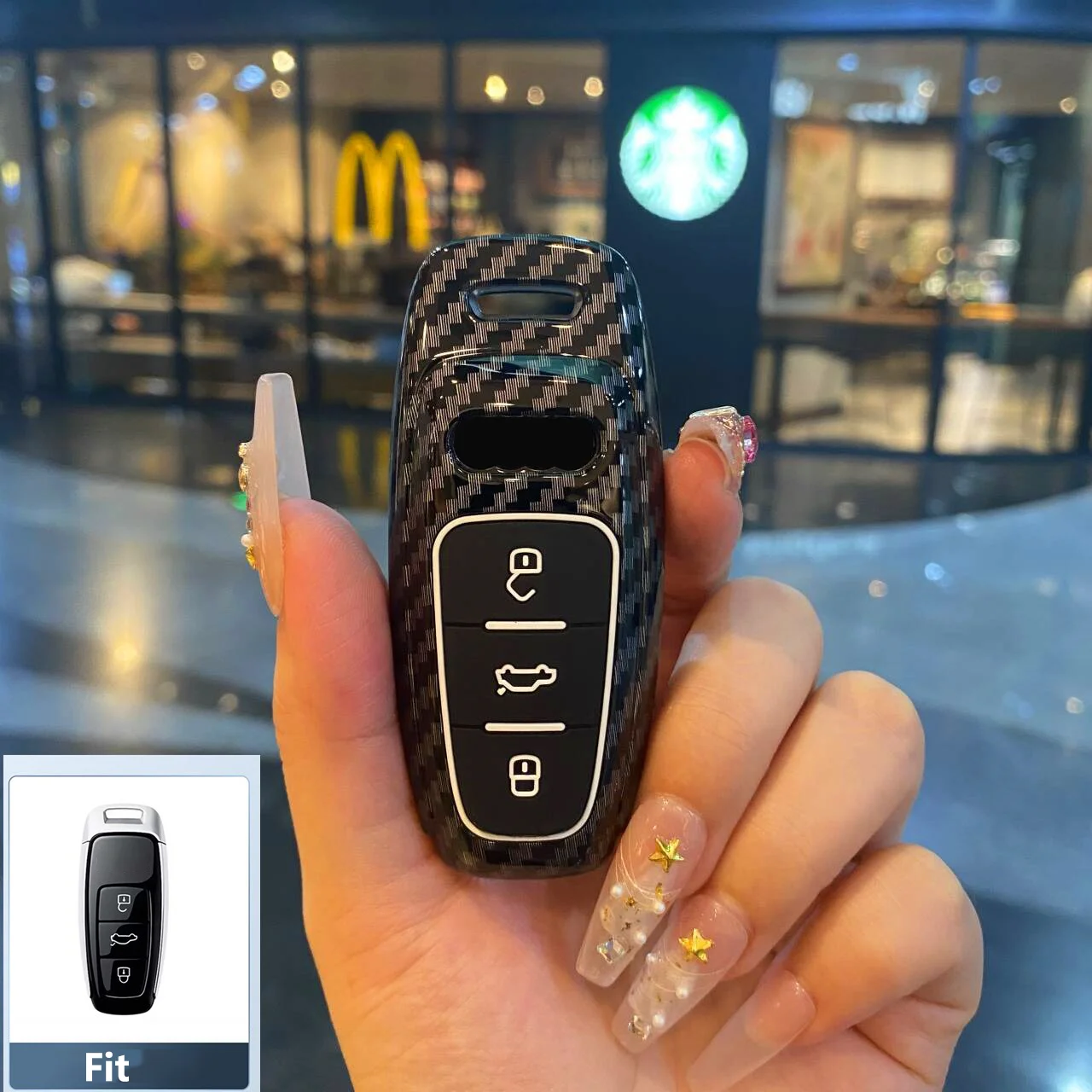 Etui na kluczyk samochodowy w stylu włókna węglowego ABS do Audi A6 A7 A8 C8 Q8 D5 E-Tron, inteligentny pilot, pokrowiec, brelok, akcesoria