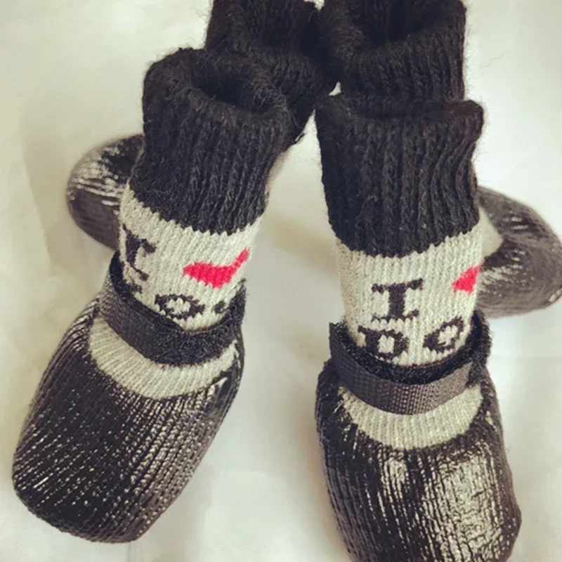 Dog Snow Boots Rain Waterproof Non-slip Footwear Pet Dog Shoes Rubber Cotton Socks Winter Keep Warm Thicken Socks 4Pcs/set