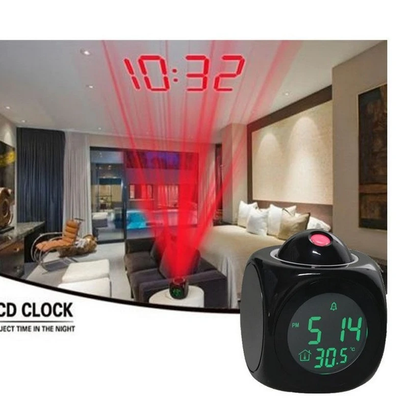 

Projection Music Digital Weather LCD Snooze Clock Ringtone Alarm Display Backlight LED Projector Clock Timer English Timekeeping