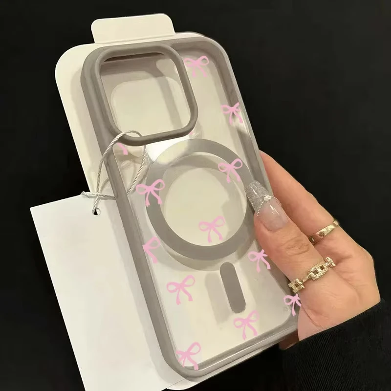 Cute Pink Bow Pattern Wireless Magnetic Phone Case