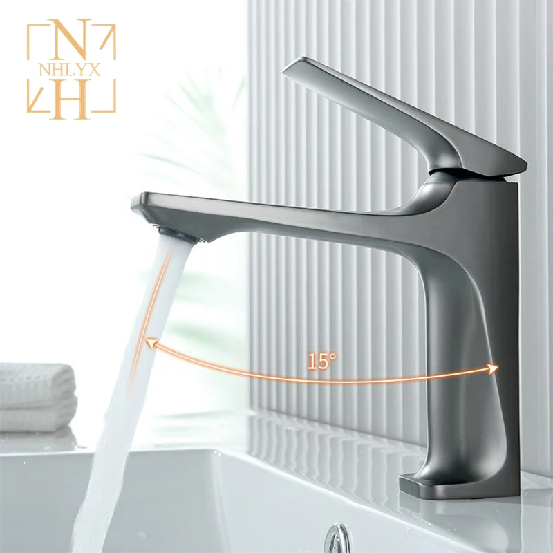 Basin faucet NHLYX New Modern Bathroom Sink Faucet Single Handle Deck Mounted Wash Basin Water Tap Brass Core Hot And Cold Mixer Torneira Pia