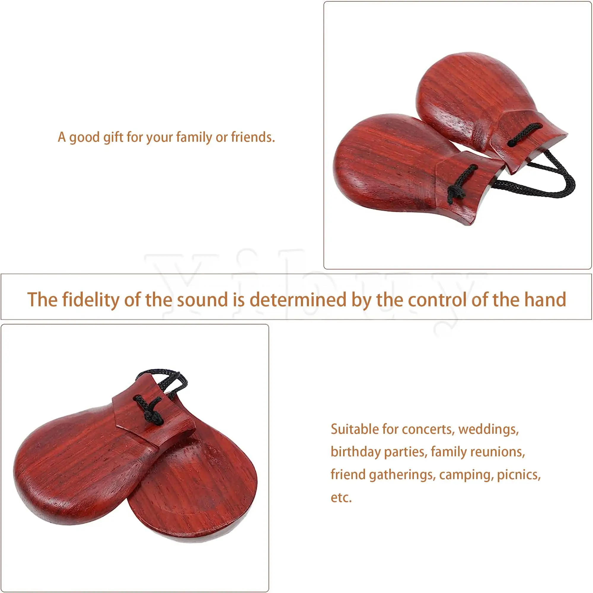 Yibuy 4 x Mahogany Castanets Clappers for Beginner Practice Music Lovers Red