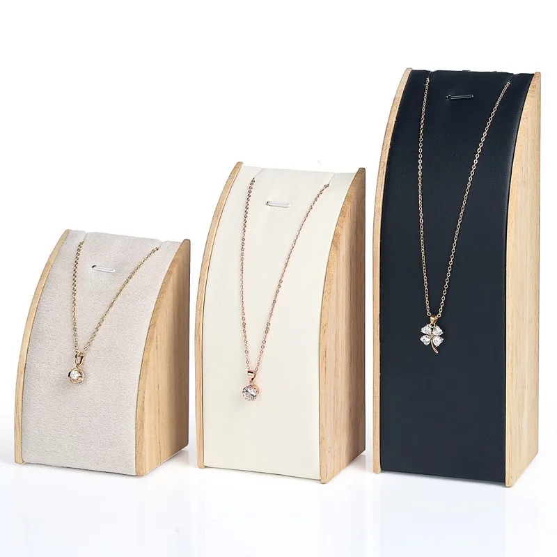 New Wooden Curved Necklace Display Stand Three-piece Set Jewelry Pendant Display Props