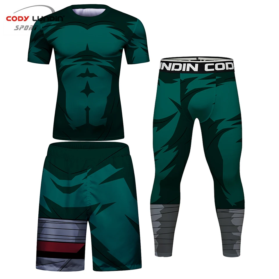 Фото Мужской боксерский комплект Rashguard Jiu футболка с надписью jitsu MMA, спортивный костюм для кикбоксинга, шорты муай-тай, компрессионная одежда, спортивные костюмы №3