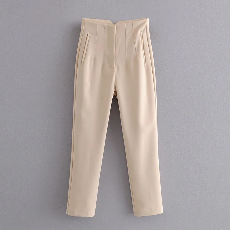 2023 Summer New Women Chic Fashion With Seam Detail Office Wear Pants Vintage High Waist Zipper Fly Female Ankle Trousers Mujer