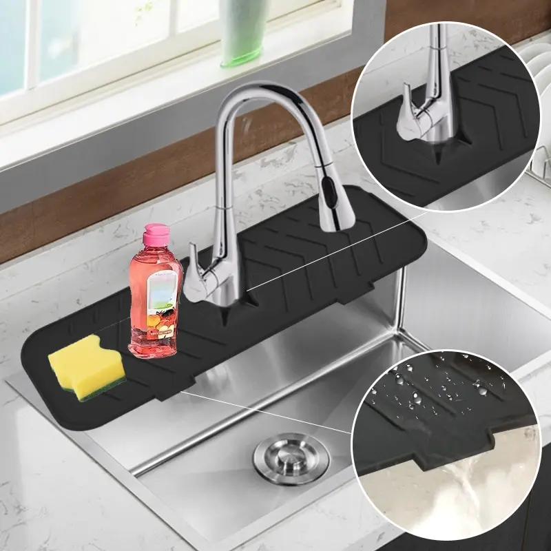 Kitchen Silicone Faucet Absorbent Mat Sink Splash Guard Countertop Protector Mat Draining Pad for Bathroom Sink Kitchen Gadget
