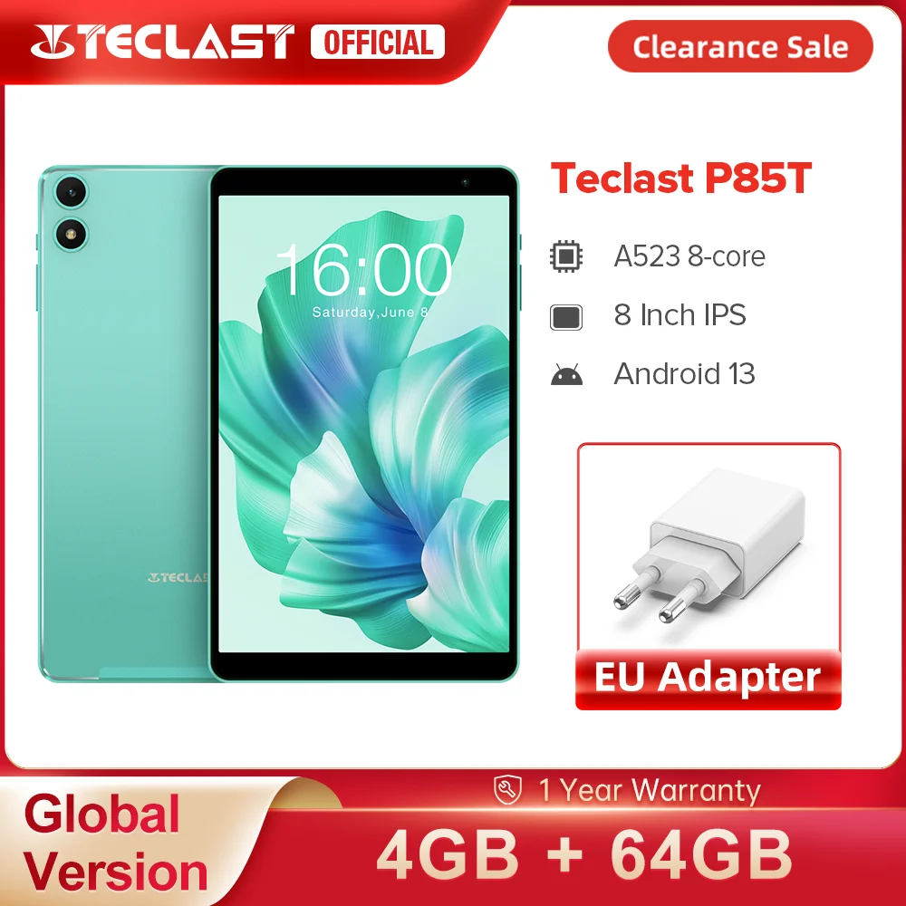 Tablette P85T - Écran 8 pouces - Stockage 64 Go - Appareil photo 2 MP - Batterie 5000 mAh - Vert