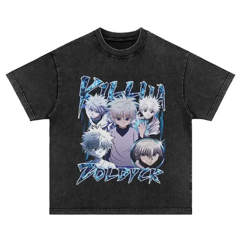 

Футболка в японском ретро-стиле с принтом манга, оригинальная свободная футболка с белыми волосами для мальчиков, одежда для улицы с мультяшным принтом, 2024