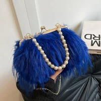 Beading Chain Women's Evening Plush Handbags Faux Fur Tassel Ladies Shoulder Bag Elegant Female Crossbody Bags Party Furry Purse