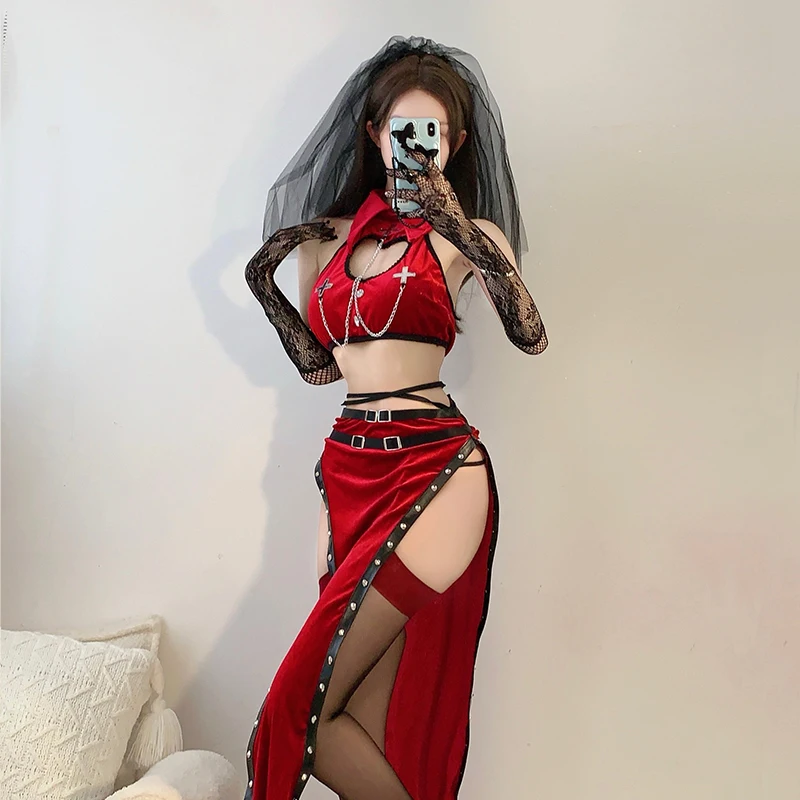 Sexy Nun orm Stage Performance Nightclub Costume Internet Broaast Nurse Hot Girl Monastery Habit Women's Faion