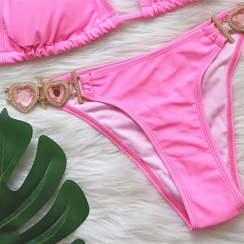 Women Swimsuit 2 Piece Sexy Shiny Crystal Diamond Rhinestones Bandage Bikini Set