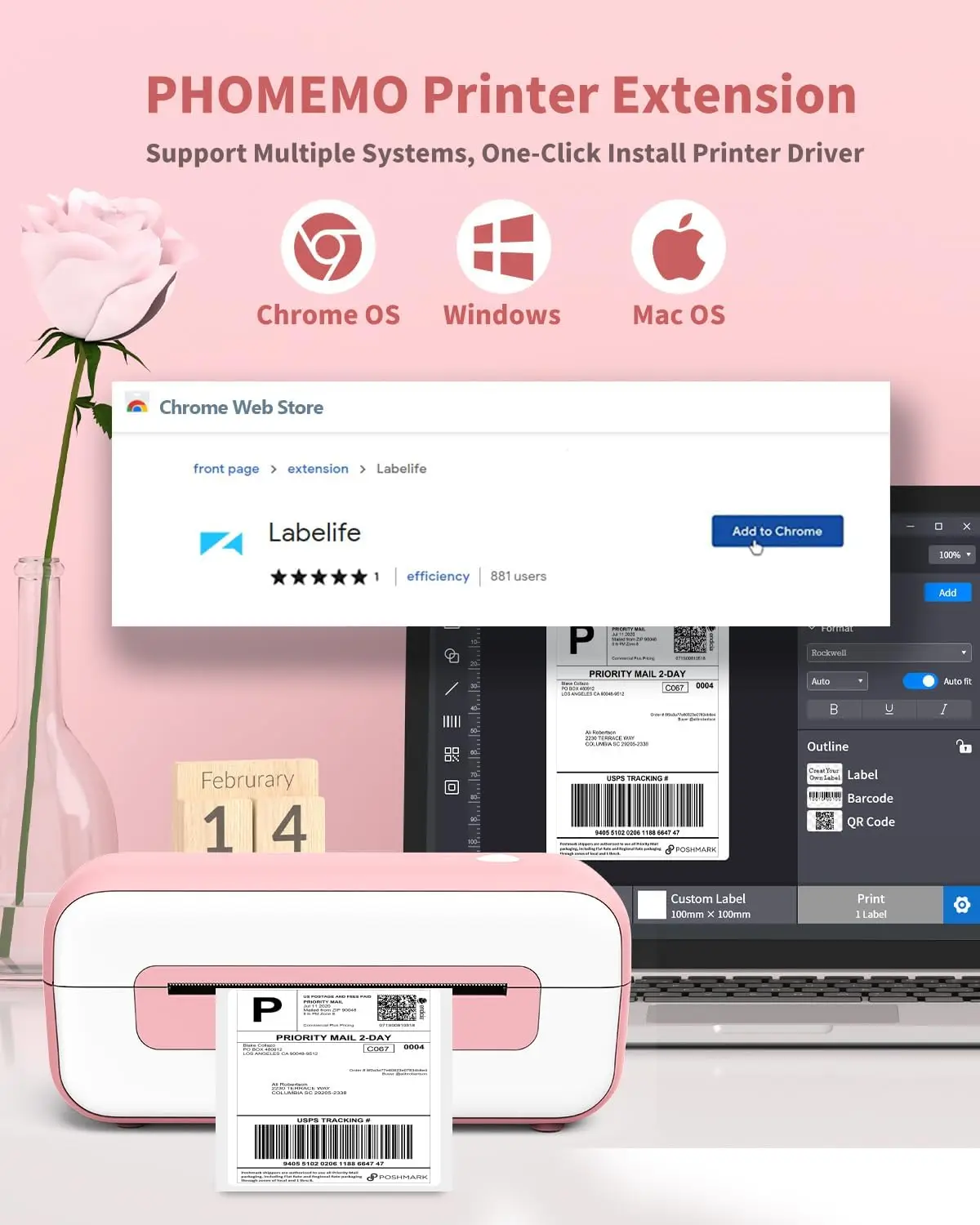Phomemo Thermal Label Printer, Shipping Label Printer, Desktop Label  Printer for Mac Windows Chromebook, Thermal Printer Compatible with ,  