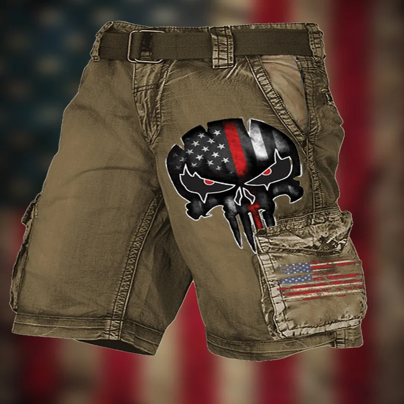 New Summer Skull Flag 3D Printed Cargo Shorts Fashion Men's Sports Shorts Men's Casual Shorts