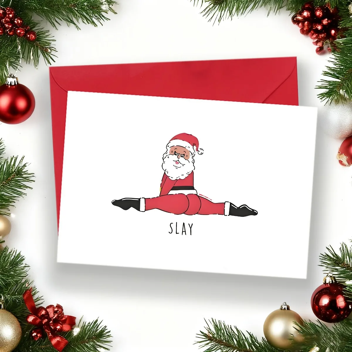 1 Stück lustige Weihnachtskarte mit Weihnachtsmann-Splitting-Design – humorvolle Feiertags-Grußkarte, hochwertiges Papier, perfekt als Büro-Geschenk – Detail 9
