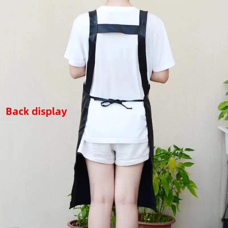 Waterproof Oil-resistant Leather Apron Unisex Kitchen Housework Waistcoat Long Apron Male Model Child Feeding Coverall