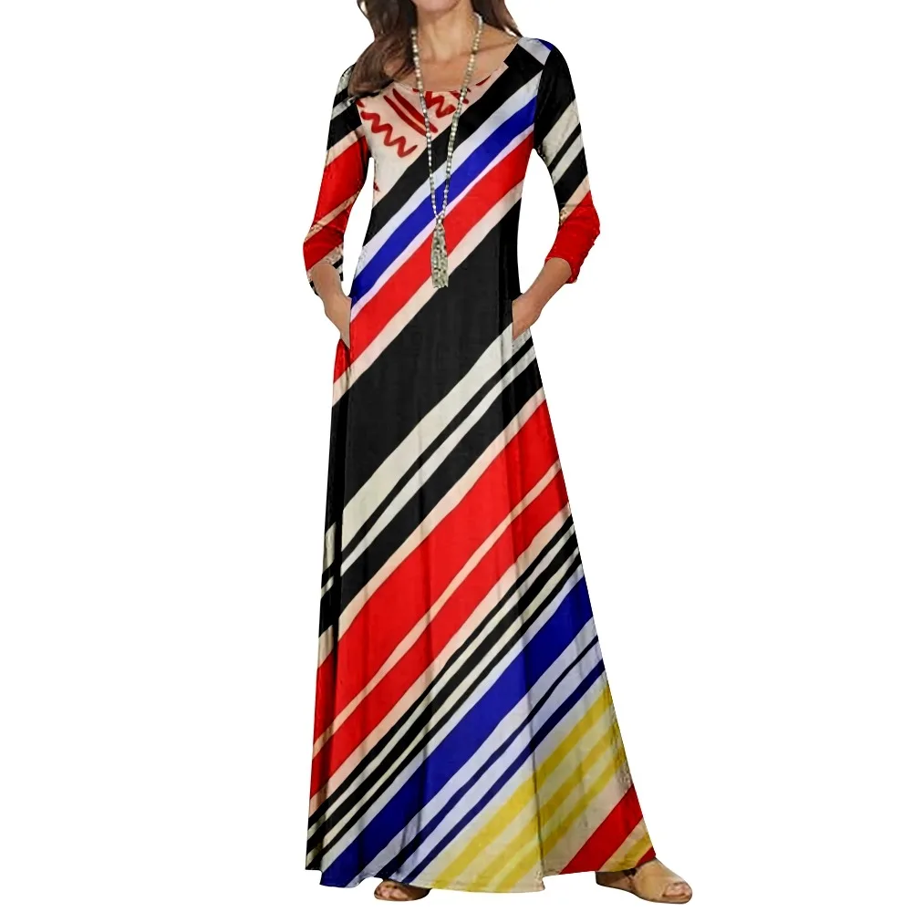 

Женское платье макси в полоску, с длинным рукавом, 2XL