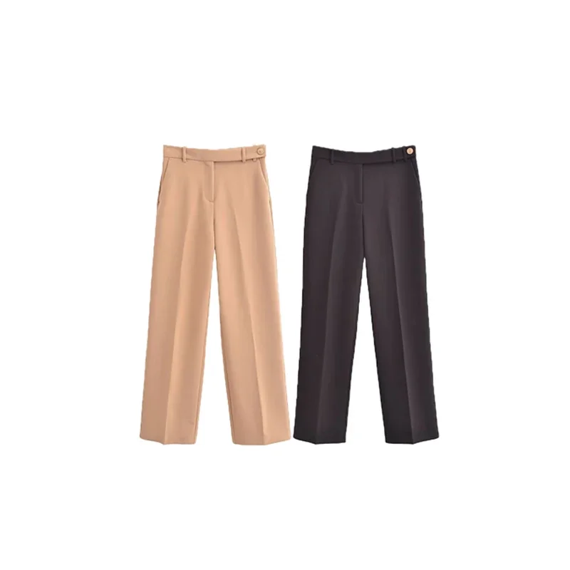 

TRAF New High Waist Pants For Women 2023 Autumn Straight Pants Woman Fashion Streetwear Y2k Pants Casual Women's Trousers