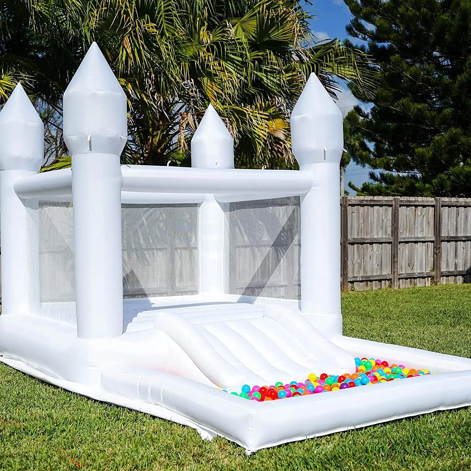 4M Birthday Wedding Party Inflatable White Bounce House With Ball Pit and Slide Bouncer House Commercial Jumping Castle for Kids