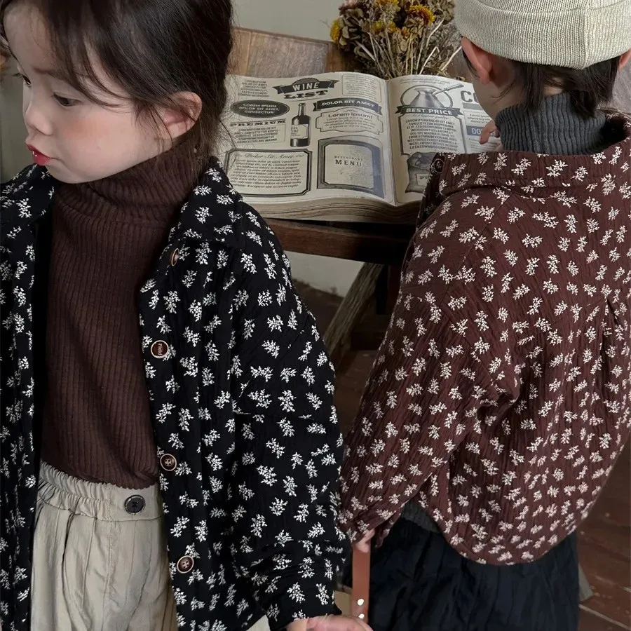 JiaYe Children's Products New Winter Fleece-Lined Cotton Linen Shirt For Boys And Girls Thickened Top Jacket