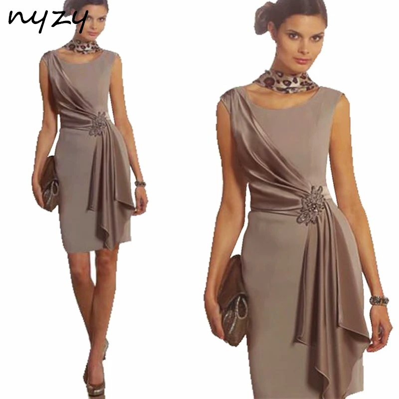 NYZY C41 Vestido Robe Cocktail Dresses Short Mini Asymmetrical Skirt Satin Dress for Wedding Party Graduation