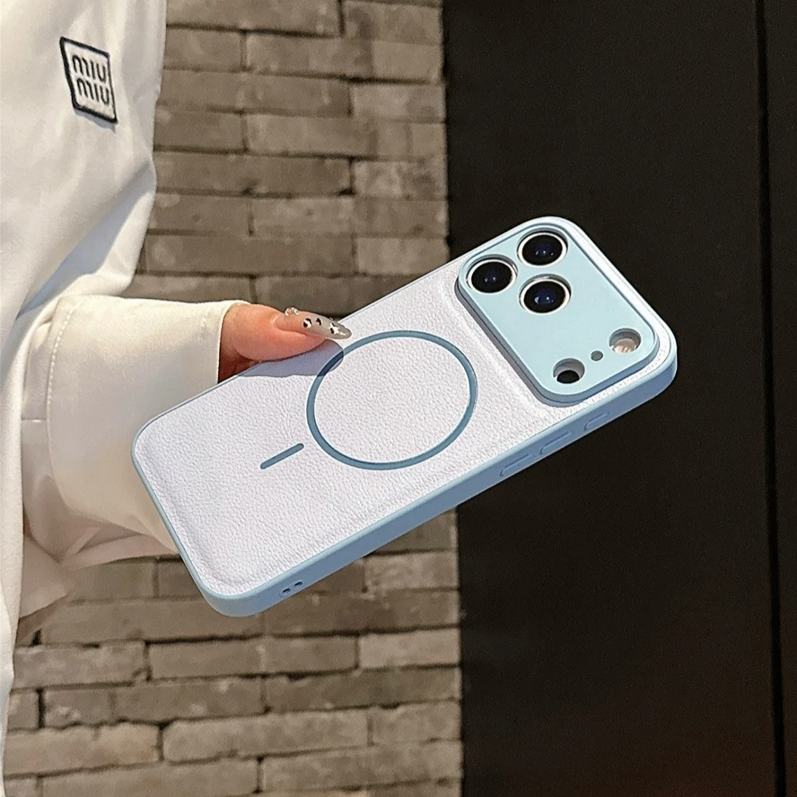Elegant Leather Magnetic Case with All-Inclusive Lens Cover - Matte Solid Color Finish