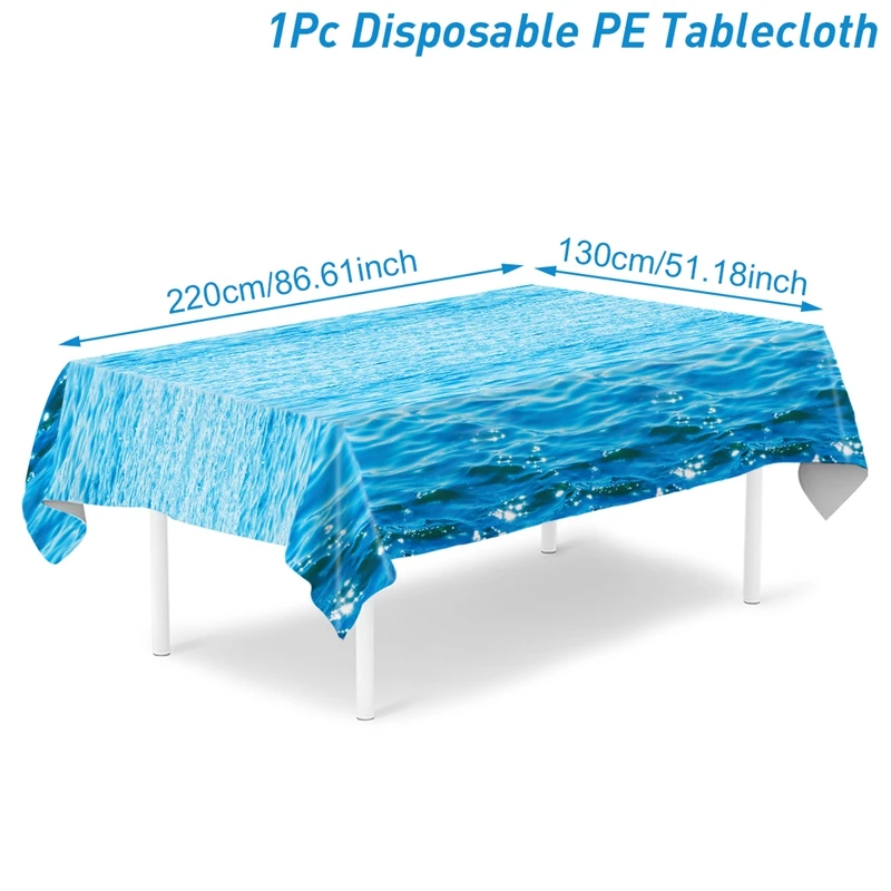 2Pcs Ocean Waves Tablecloths 86x52 Inches - Blue Water Print For Beach Party Decor