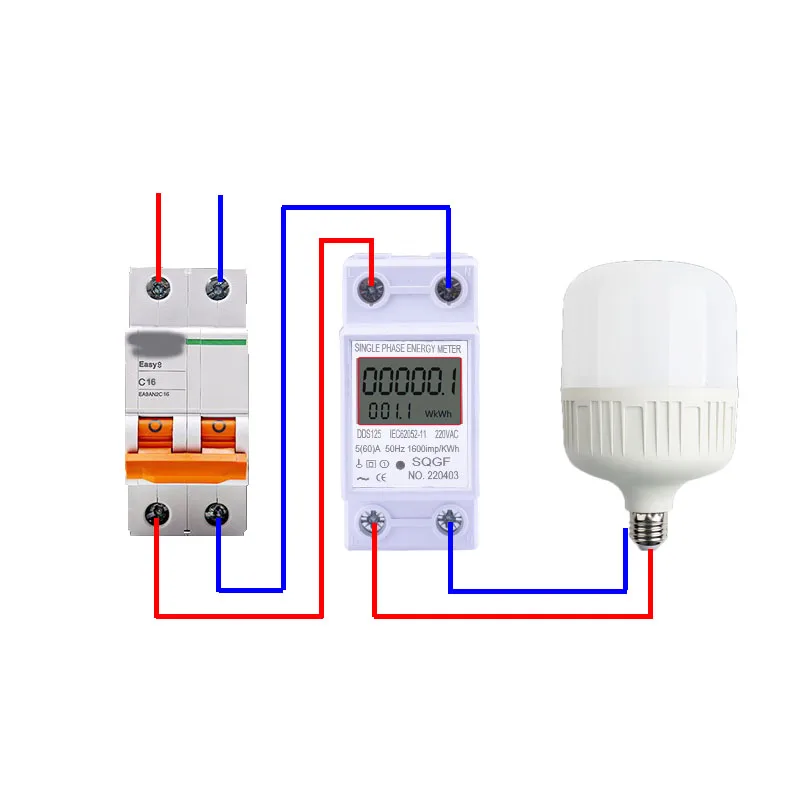 Din Rail Digital Single Phase Energy Meter kWh Voltage Current Power Consumption Meter Wattmeter Electricity 220V