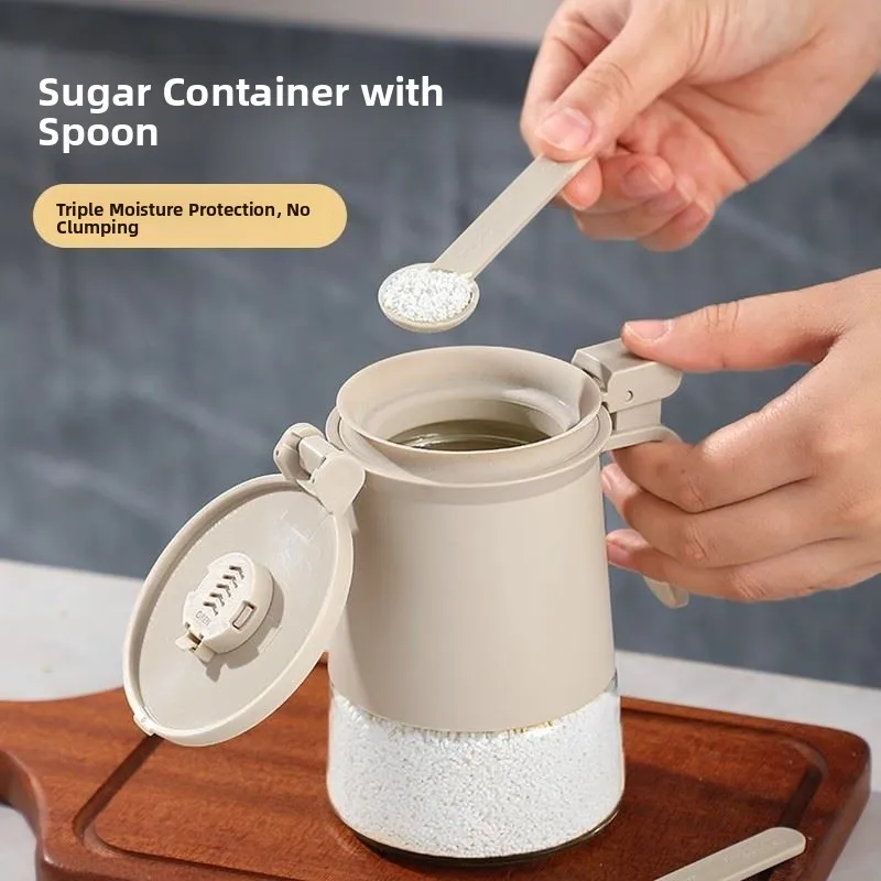 Kitchen Glass Storage Container Sugar Jar Moisture Proof Sed with Spoon Home Use Candy Canister round Cylinder ape