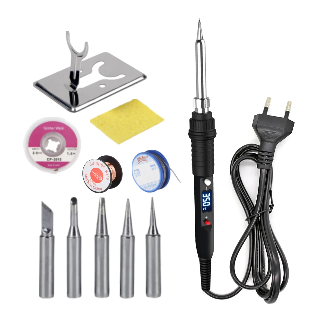 JCD 전기 납땜 인두 키트, 온도 조절 가능, 110V, 220V, LCD 용접 도구, 세라믹 히터, 납땜 인두 및 주석 와이어, 80W 