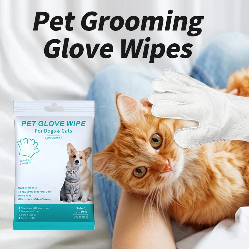 Pet Wash-Free Gloves Cat Bath Deodorant Wipes Disposable Cleaning Dry Cleaning Dog Wipes 6PCS pet grooming gloves
