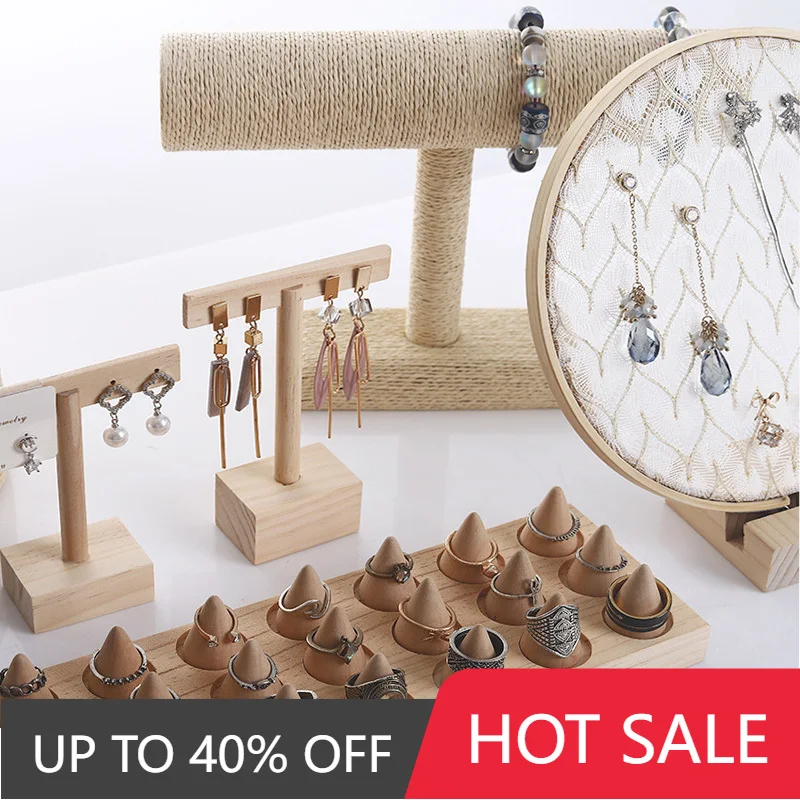 

Solid Wood Ring Earrings Display Rack Customized Name Logos Fashion Jewelry Cufflinks Organizer Holder Showcase Ring Earring