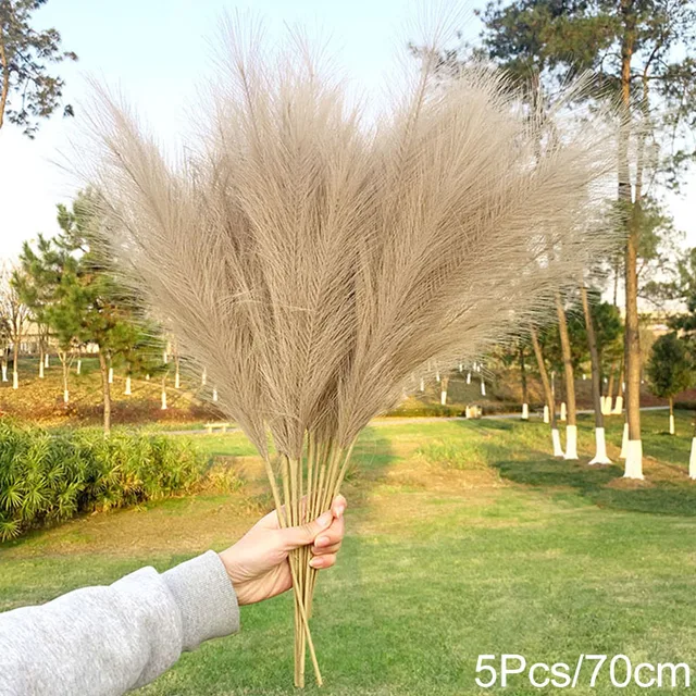 5Pcs 100/70cm Artificial Pampas Grass Bouquet New Year Holiday Wedding Party Home Decoration Plant Simulation Dried Flower Reed 5Pcs-70cm