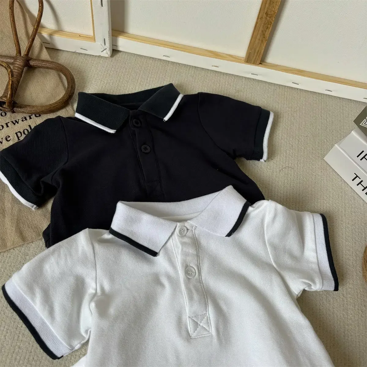 Summer Short Sleeve Baby Romper Boys Polo Collar Bib Overalls Cotton Crawling Suit Baby Clothes Newborn Gifts