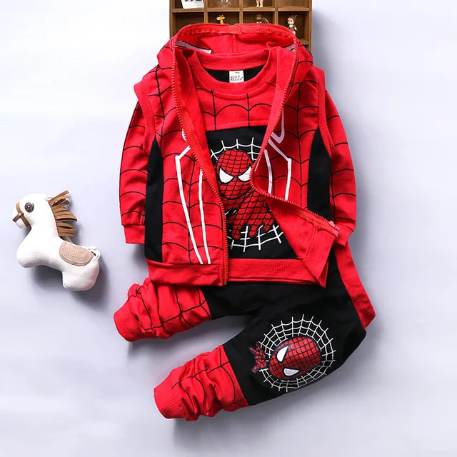 Spring Autumn Baby Boys Spiderman Sets Clothes Kids Long Sleeve+Vest+Pants 3Pcs Tracksuits Children Cartoon Cosplay Clothing
