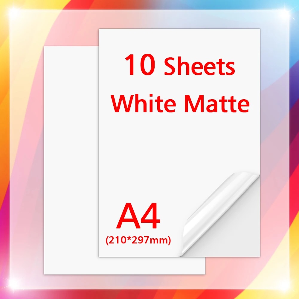 A4 Printable Vinyl Sticker Paper Waterproof Matte Self-Adhesive Copy Paper DIY Label Sticker for All Inkjet Printer 10Sheets